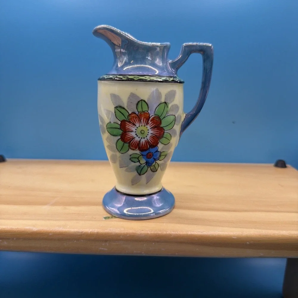Vintage Lusterware Creamer Hand Painted Japan 1920s 1930s Floral Creamery